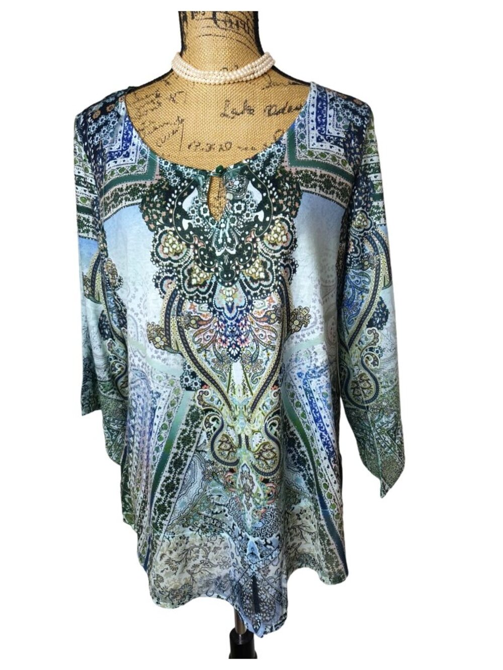 World Unity Womens L Boho Paisley Top Crochet Back Keyhole Detail Coquette Chic